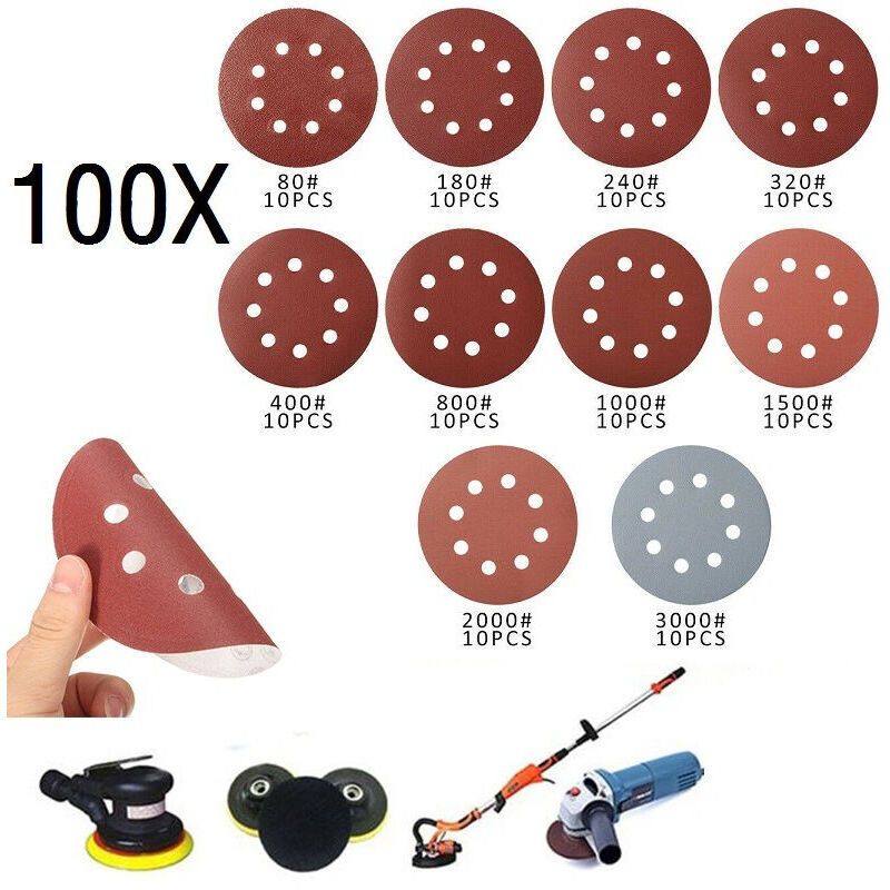 100 Pieces Sanding Disc, Sanding Discs 80, 180, 240, 320, 400, 800, 1000, 1500, 2000, 125mm - Image 3