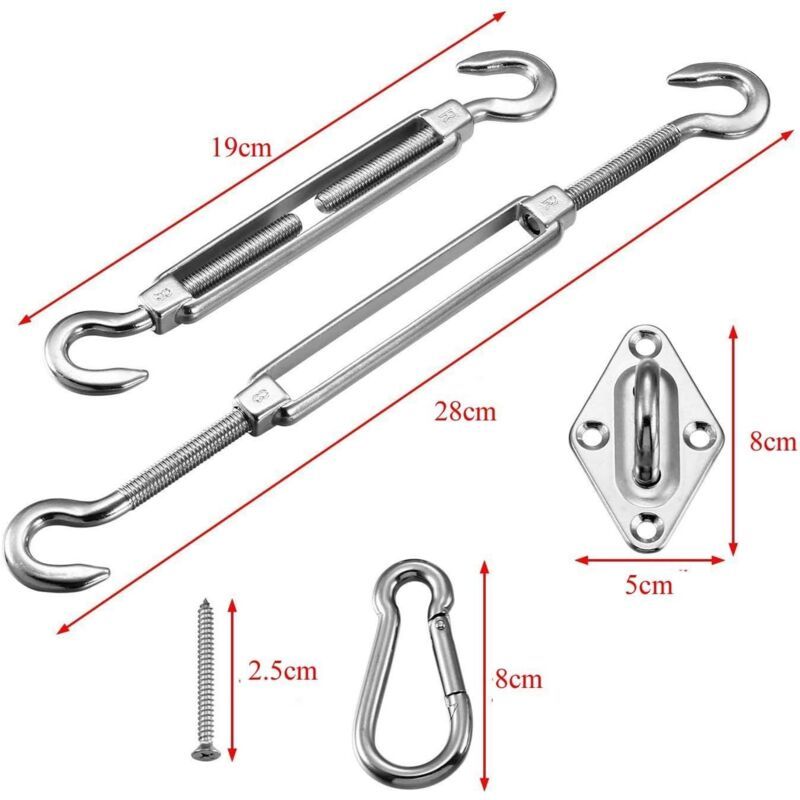Triangular, Square and Rectangle Shade Sail Fixing Kit 304 Stainless Steel Shade Cloth Fixing Accessories Kit, Solar Shade Sail Mounting Kit, 8mm - Image 3