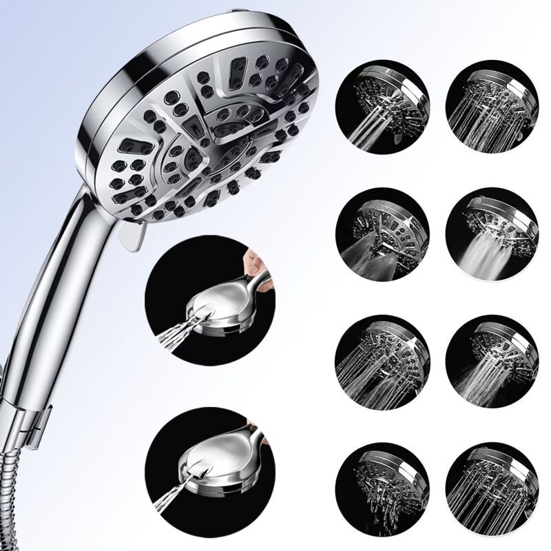 High Pressure Handheld Shower Head with 8 Spray Settings and 2 Spray Modes with Stainless Steel Hose, 1.5m - Image 1