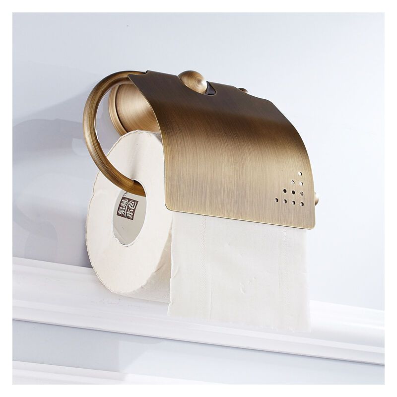 Toilet Paper Holder Retro Toilet Paper Holder with Brass Lid Wall Mounted Roll Holder - Image 3