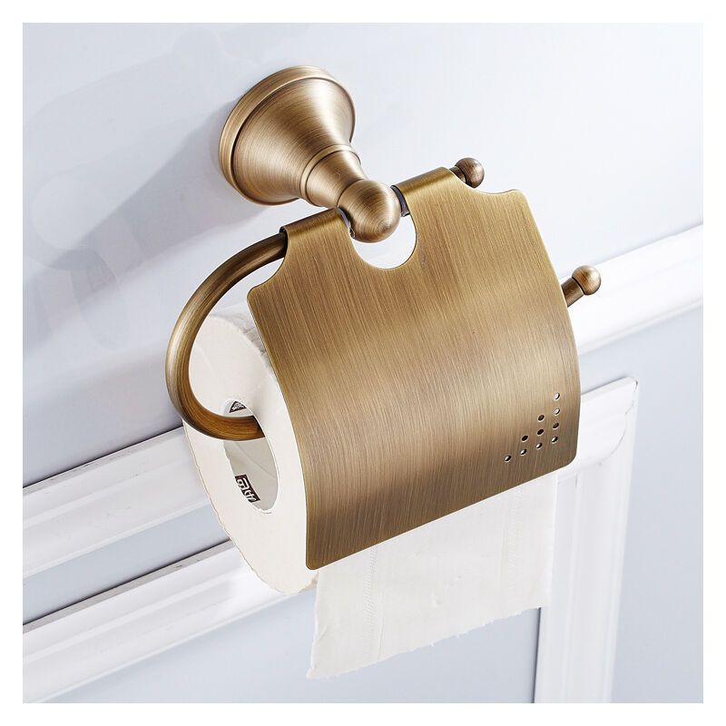 Toilet Paper Holder Retro Toilet Paper Holder with Brass Lid Wall Mounted Roll Holder - Image 4
