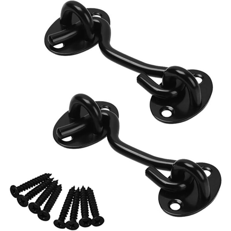 2 Pieces Cabin Hook Eye Door Latch Stainless Steel with 3 Inch Screws for Shed Door Garage Doors Black - Image 1