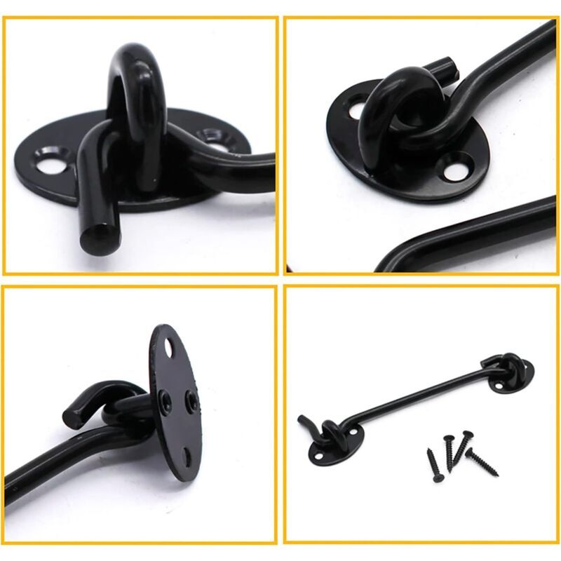 2 Pieces Cabin Hook Eye Door Latch Stainless Steel with 3 Inch Screws for Shed Door Garage Doors Black - Image 3