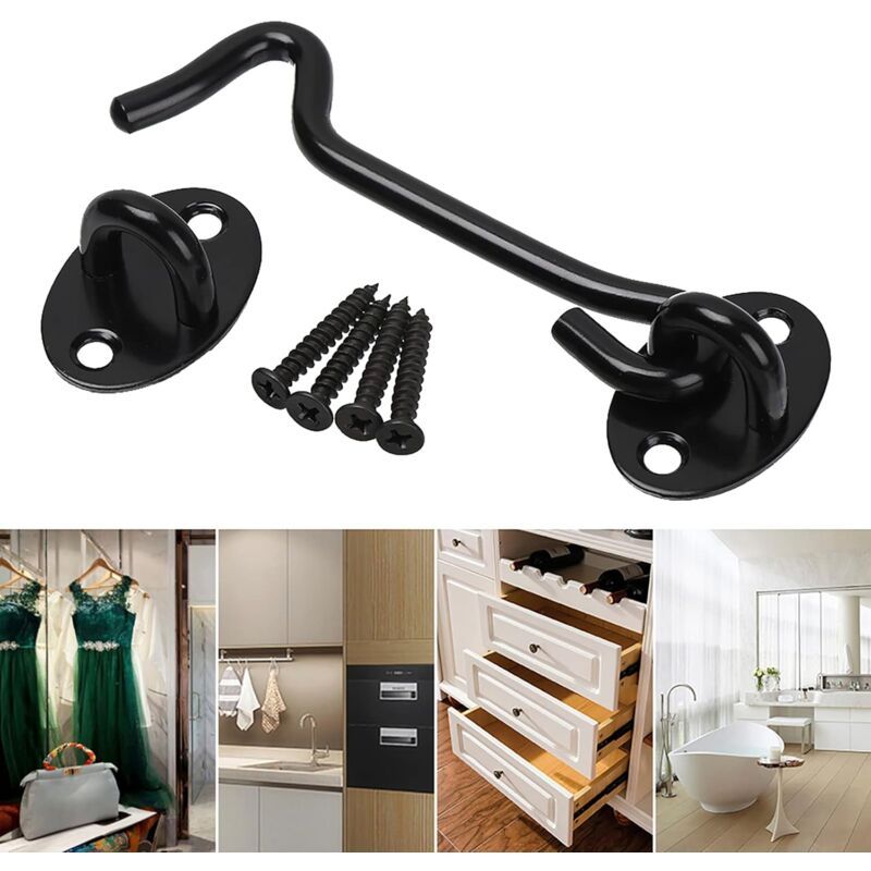 2 Pieces Cabin Hook Eye Door Latch Stainless Steel with 3 Inch Screws for Shed Door Garage Doors Black - Image 4