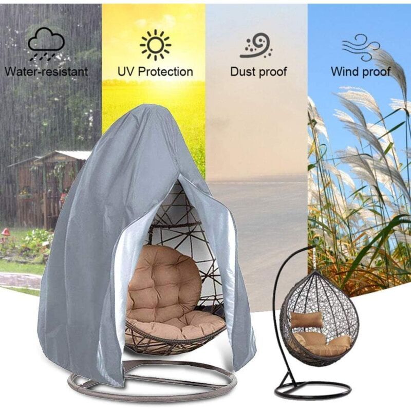 Hanging Chair Cover, Hanging Armchair Cover, Protective Cover for Egg Chair, Waterproof Furniture Cover with Zipper, Gray, 190 x 115cm - Image 2