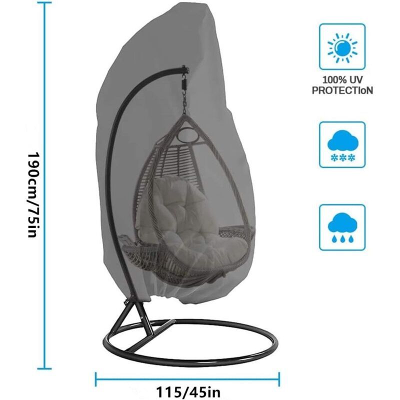 Hanging Chair Cover, Hanging Armchair Cover, Protective Cover for Egg Chair, Waterproof Furniture Cover with Zipper, Gray, 190 x 115cm - Image 3