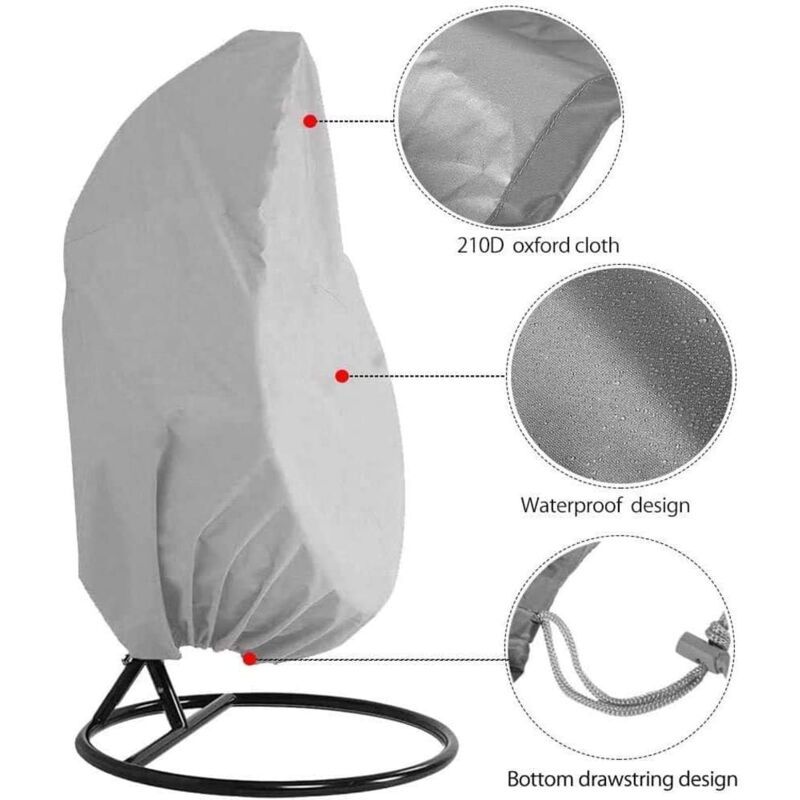 Hanging Chair Cover, Hanging Armchair Cover, Protective Cover for Egg Chair, Waterproof Furniture Cover with Zipper, Gray, 190 x 115cm - Image 4