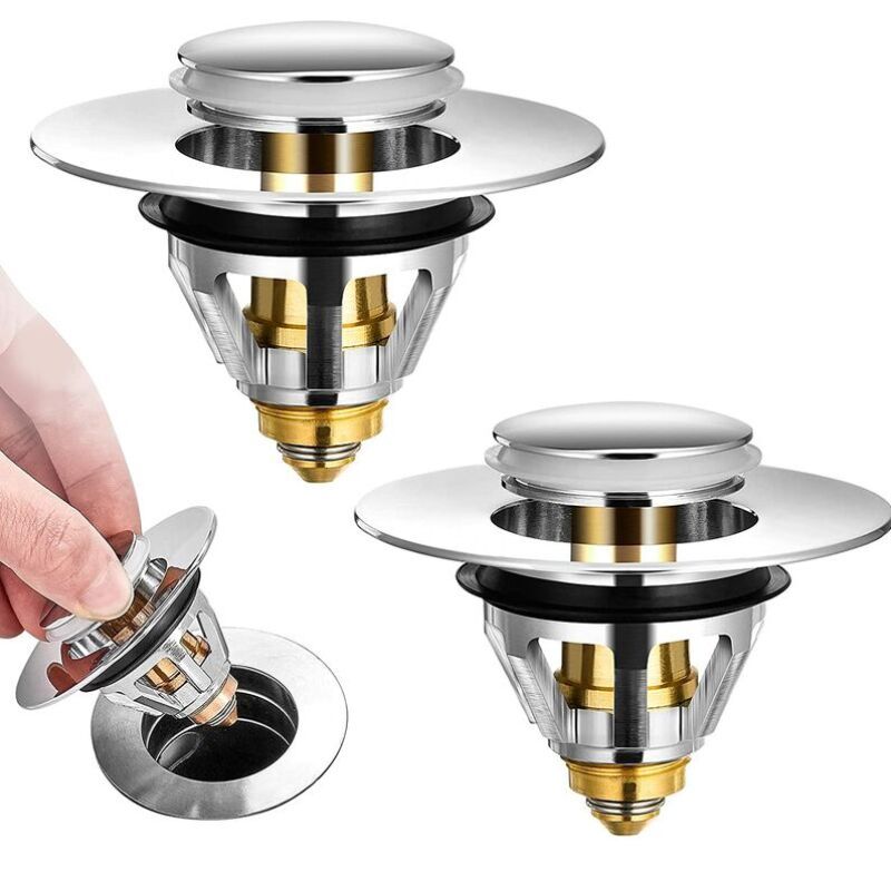 2 Pieces Universal Pop Up Sink Drain, Anti Blocked Drain Filter, Stainless Steel and Pure Copper Bathtub Drain, 38mm - Image 1