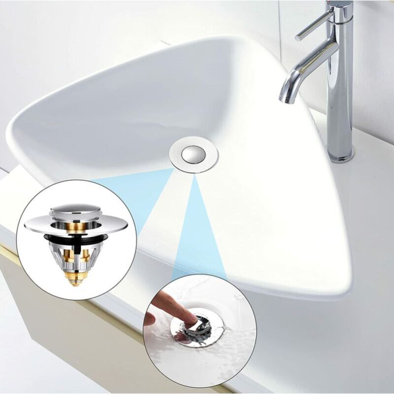 2 Pieces Universal Pop Up Sink Drain, Anti Blocked Drain Filter, Stainless Steel and Pure Copper Bathtub Drain, 38mm - Image 3