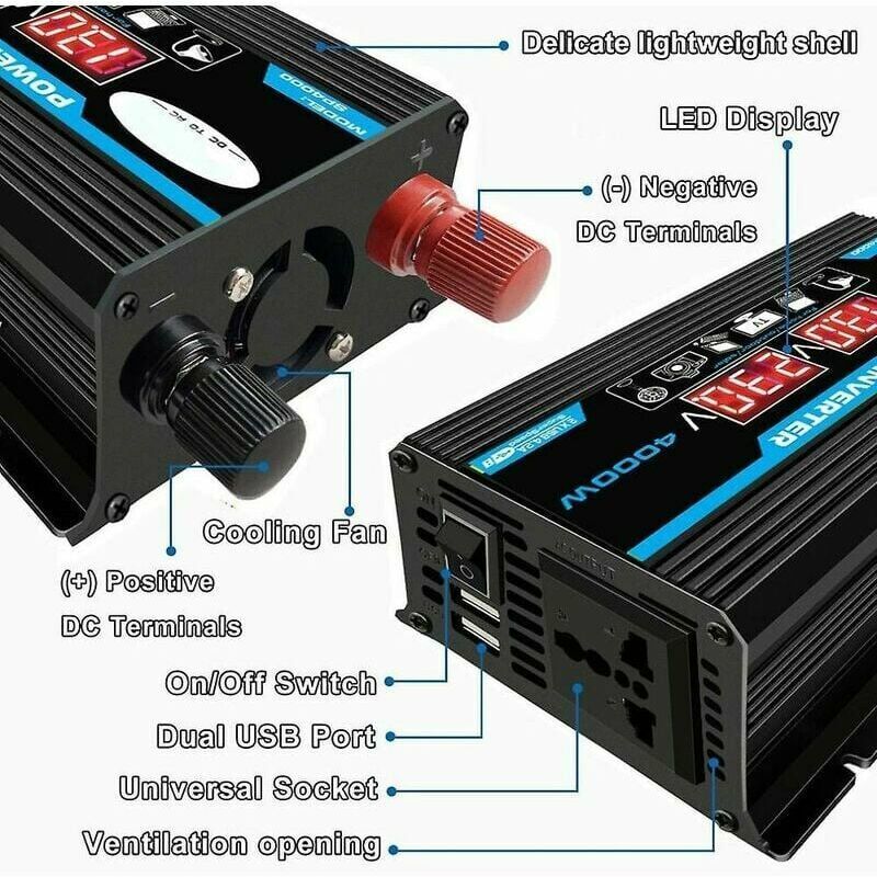 4000W Car Inverter Converter Charger Adapter 12V to 220V or 110V with Dual USB - Image 2