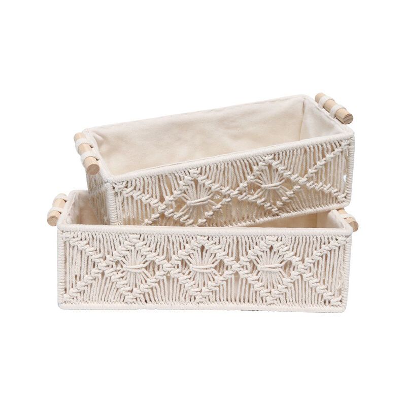 2 Pack Cotton Rope Braided Storage Basket, 30 x 14 x 10cm - Image 1