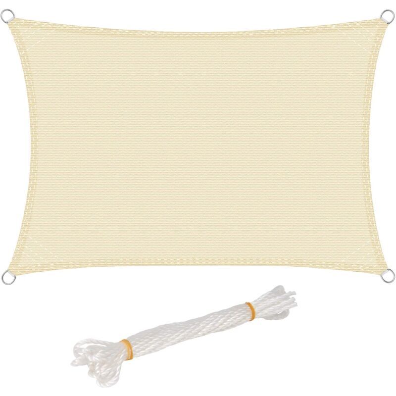 Rectangular Shade Sail Waterproof Anti 93 UV Water Resistant Wind Protection Polyester with UV Protection for Garden Terrace Camping, Beige, 3x5M - Image 1
