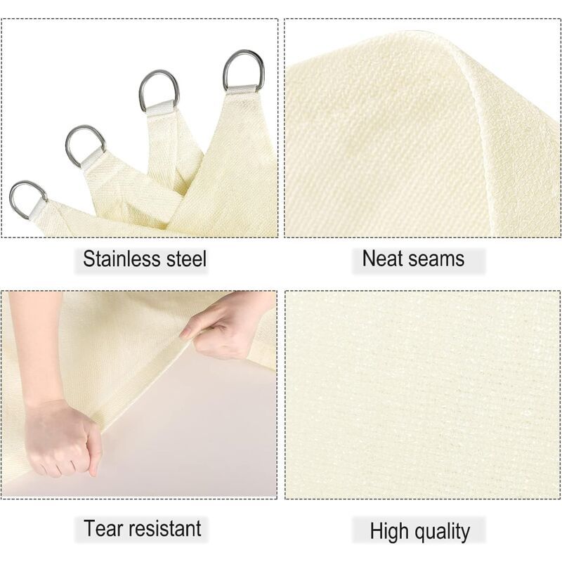 Rectangular Shade Sail Waterproof Anti 93 UV Water Resistant Wind Protection Polyester with UV Protection for Garden Terrace Camping, Beige, 3x5M - Image 2
