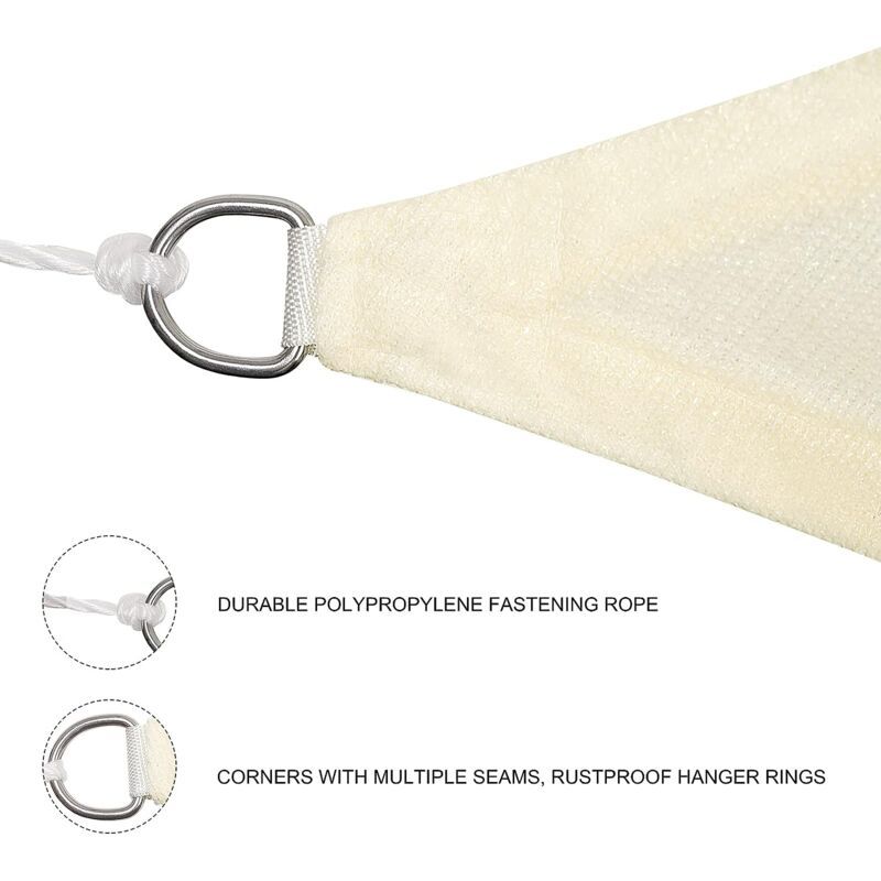 Rectangular Shade Sail Waterproof Anti 93 UV Water Resistant Wind Protection Polyester with UV Protection for Garden Terrace Camping, Beige, 3x5M - Image 3