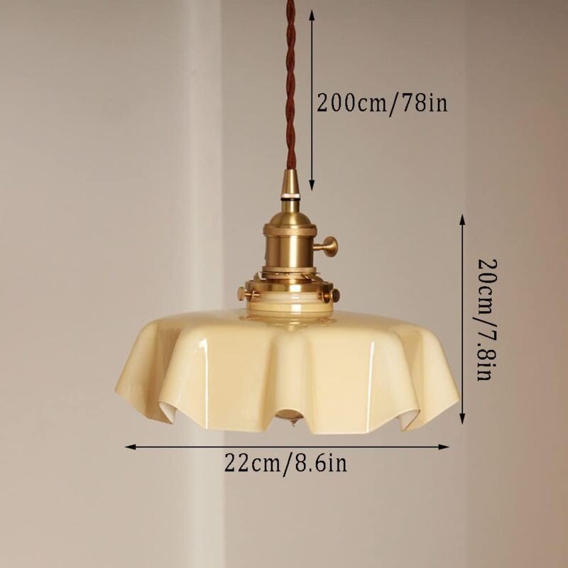Retro French Cream Glass Ceiling Light Cream Yellow, E27 6W, Diameter, 220mm - Image 2