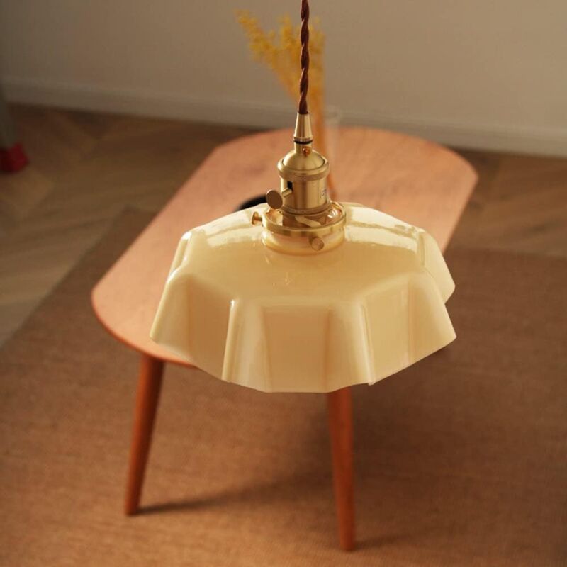 Retro French Cream Glass Ceiling Light Cream Yellow, E27 6W, Diameter, 220mm - Image 3