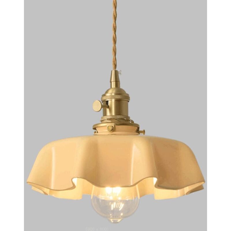 Retro French Cream Glass Ceiling Light Cream Yellow, E27 6W, Diameter, 220mm - Image 4
