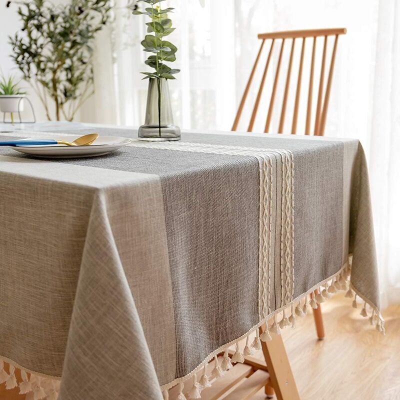 Tablecloths, Embroidery Table Cloth Washable Cotton Linen Tassel Tablecloth, Anti Fade Wrinkle Free Table Cover, Grey, 110 x 170cm - Image 2