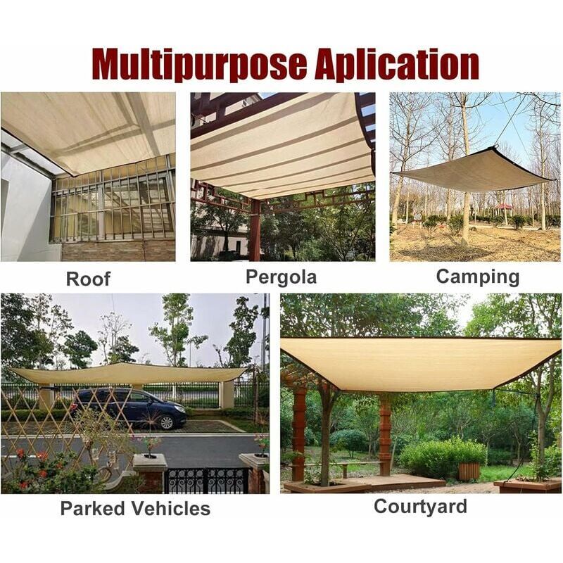 Rectangular Shade Net, Outdoor Lightweight Shade Cloth for Awning Pool Garage, Shade Cloth with Heavy Duty Grommets, Beige, 3 x 6m - Image 3