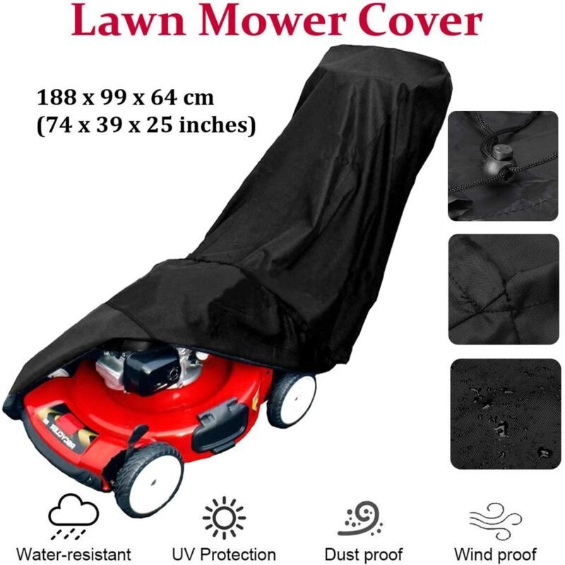 Waterproof Lawn Mower Cover 190T with Drawstring and Storage Bag Anti UV Dustproof, 187.96 x 99 x 63.5cm - Image 1
