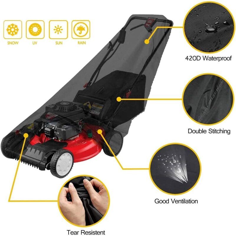 Waterproof Lawn Mower Cover 190T with Drawstring and Storage Bag Anti UV Dustproof, 187.96 x 99 x 63.5cm - Image 2