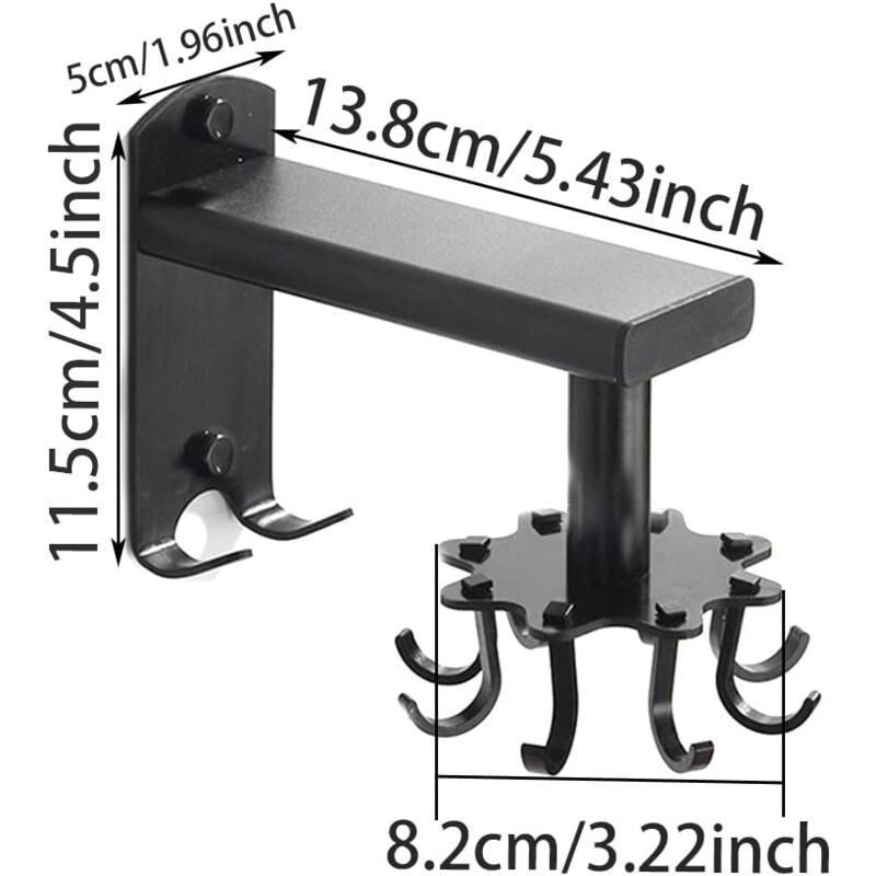Rotating Wall Hook for Kitchen, 360 Rotatable Kitchen Utensil Holder, Wall Mounted Kitchen Utensil Holder with 8 Hooks for Bathroom and Kitchen, Black - Image 3