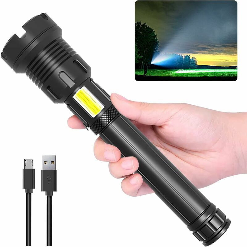 LED Tactical Flashlight 90000 Lumens COB USB Rechargeable IP65 Waterproof with 10000mAh Battery - Image 1