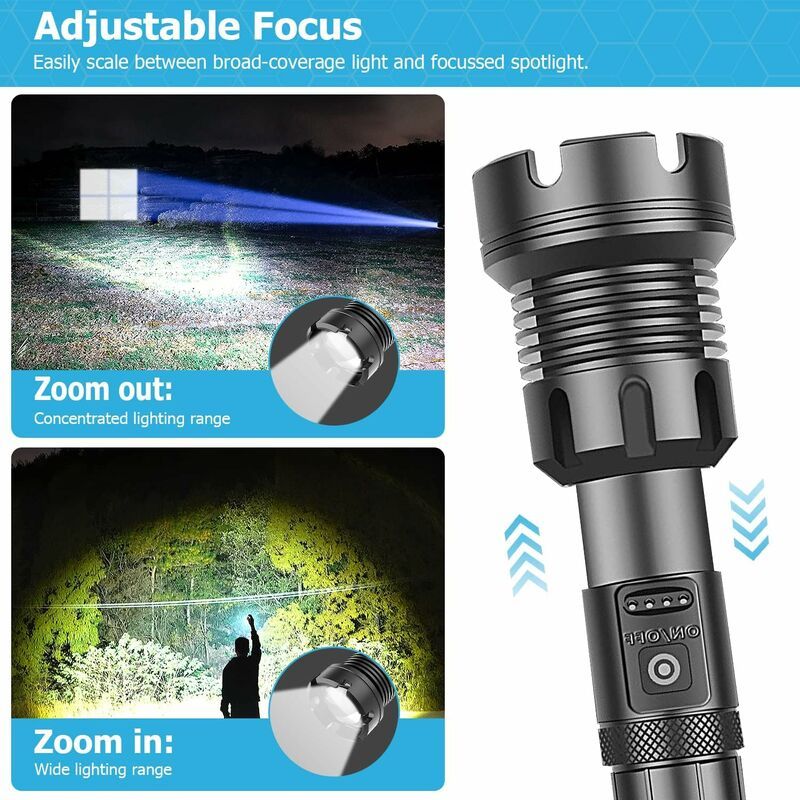 LED Tactical Flashlight 90000 Lumens COB USB Rechargeable IP65 Waterproof with 10000mAh Battery - Image 2
