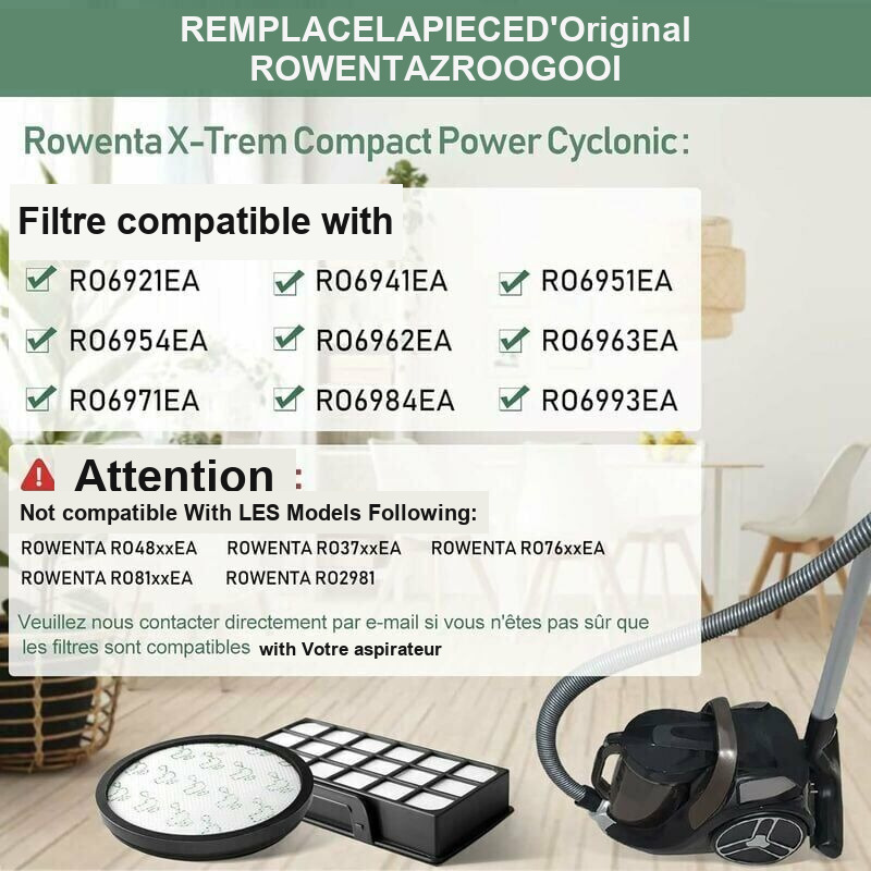 2 Pack Replacement Filters Compatible with Rowenta X Trem Power Cyclonic Vacuum Cleaner ZR006001 RO69xx RO72xx - Image 2