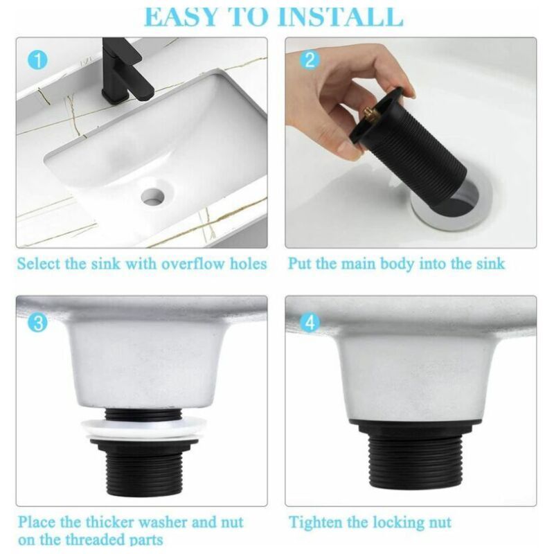 Pop up Drain, Pop up Drain Without Overflow, Universal Pop up Sink Drain, Sink Drain, Black Drain for Sink and Sink - Image 4