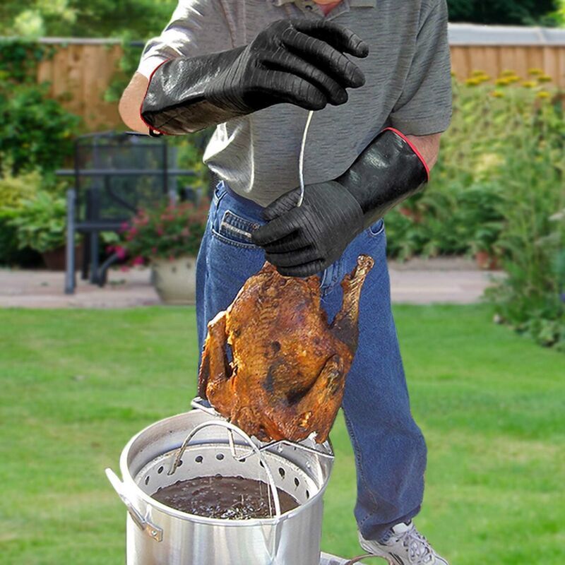 BBQ Gloves Waterproof Heat Resistant Turkey Fryer Cooking Gloves with Non Slip Textured Handle, 18 Inch - Image 2