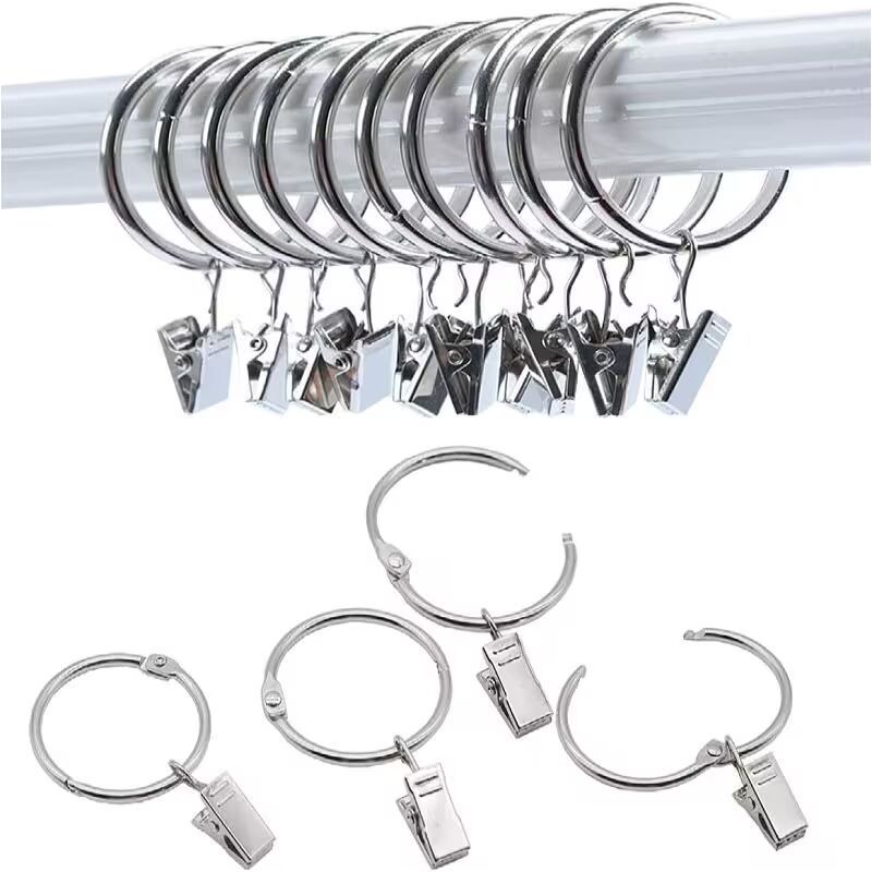30 Pieces Curtain, Curtain Rings with Clips, Strong Drapery Clips, Hooks on Tension Rod Holder - Image 1