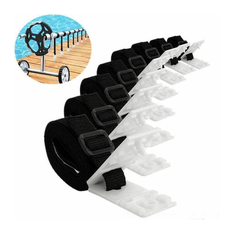 8 Pack Swimming Pool Solar Cover Fixing Kit, Nylon Adhesive Straps Fixing Plates Buckles for Solar Cover Fixing - Image 2