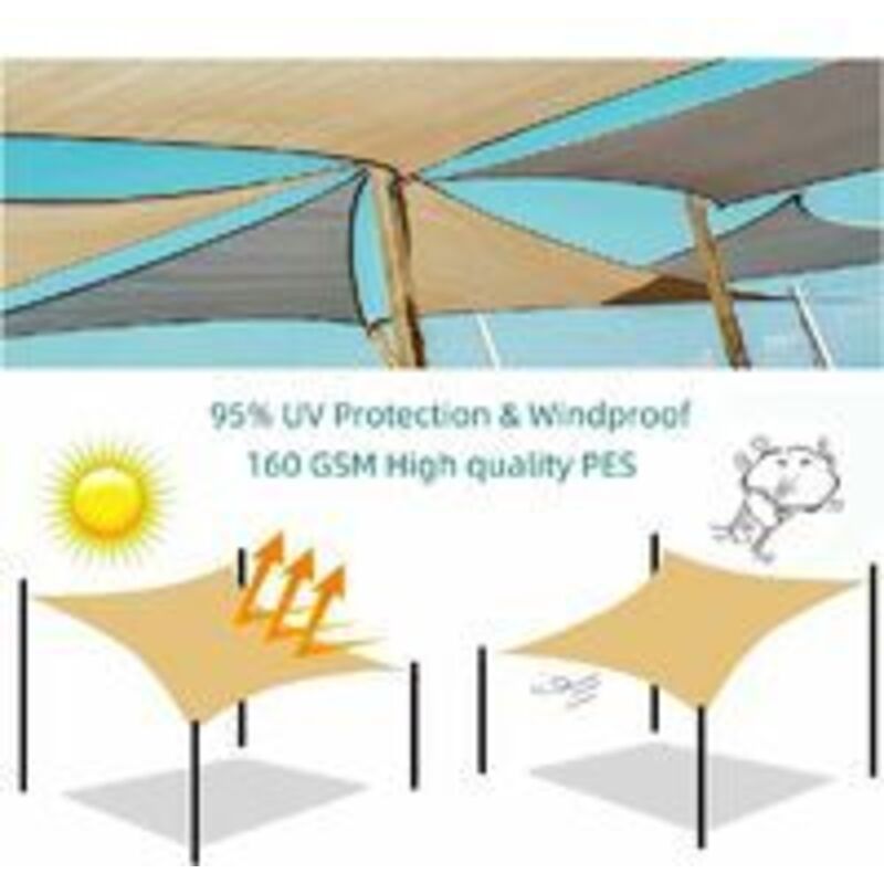 Shade Sail Rectangular Shade Sail, Waterproof and Resistant Solar Shade Cloth, for Patio Garden Terrace, Graphite Color, 2 x 4m - Image 3