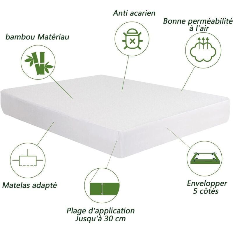 Waterproof Mattress Protector, Soft, Breathable, Anti-Mite, Deep Pocket, Hypoallergenic Mattress Pad, 140 x 200 cm, 30 cm - Image 3