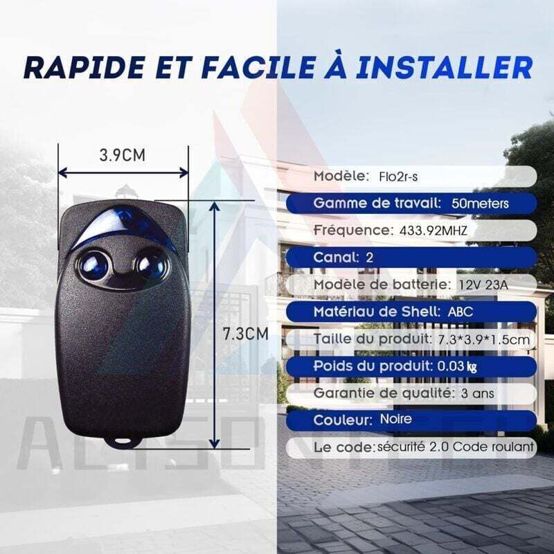 2 Pcs Flo2r-S 433.92 MHz 2-Button Electric Garage Door Remote Control, Compatible with the Nice Remote Garage Door Remote Control - Image 2