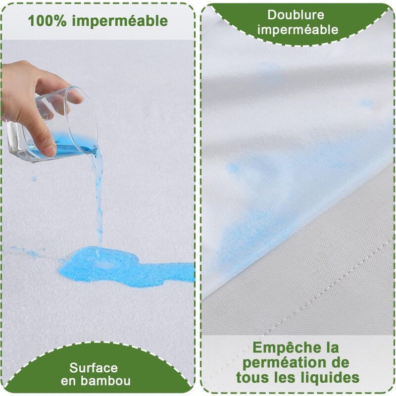 Waterproof Bamboo Mattress Protector, Soft and Hypoallergenic, Anti-Dust Mite and Bacteria, Breathable, 200 x 200 cm, 30 cm - Image 2