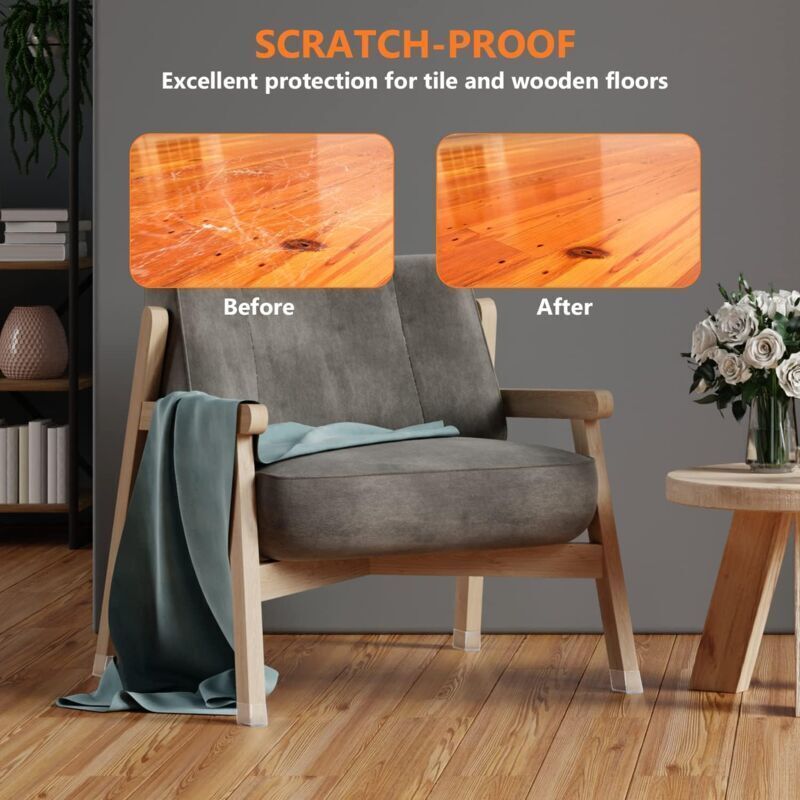 16 Pcs Square Silicone Chair Leg Protectors, Transparent Silicone Floor Protectors for Hardwood and Tile Floors, for Chair Legs with Felt, 32-40 mm - Image 4