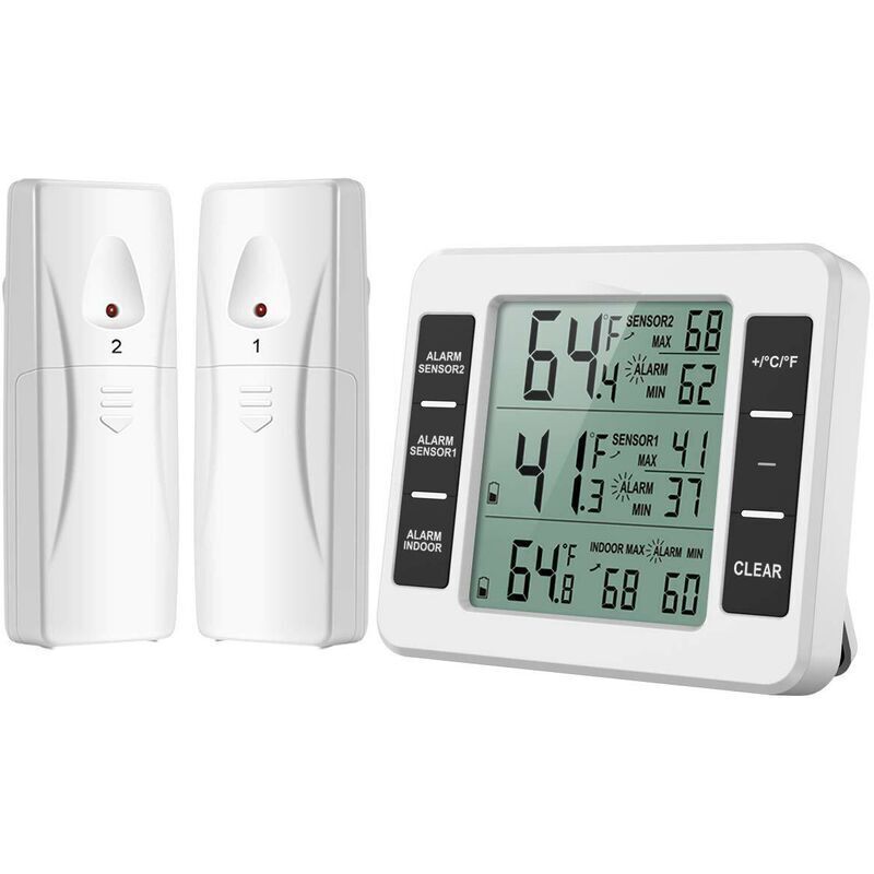 Amir Refrigerator Thermometer, Wireless Indoor Outdoor Thermometer, Temperature Sensor with Audible Alarm, Temperature Gauge for Freezer, Kitchen - Image 1