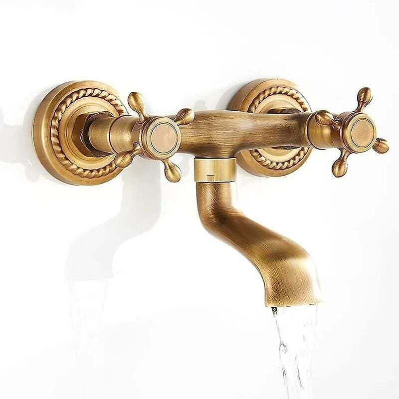 Vintage Copper Wall-Mounted Faucet, Antique Rotating Kitchen Sink with 180 Degree Rotation and Hot and Cold Water - Image 1