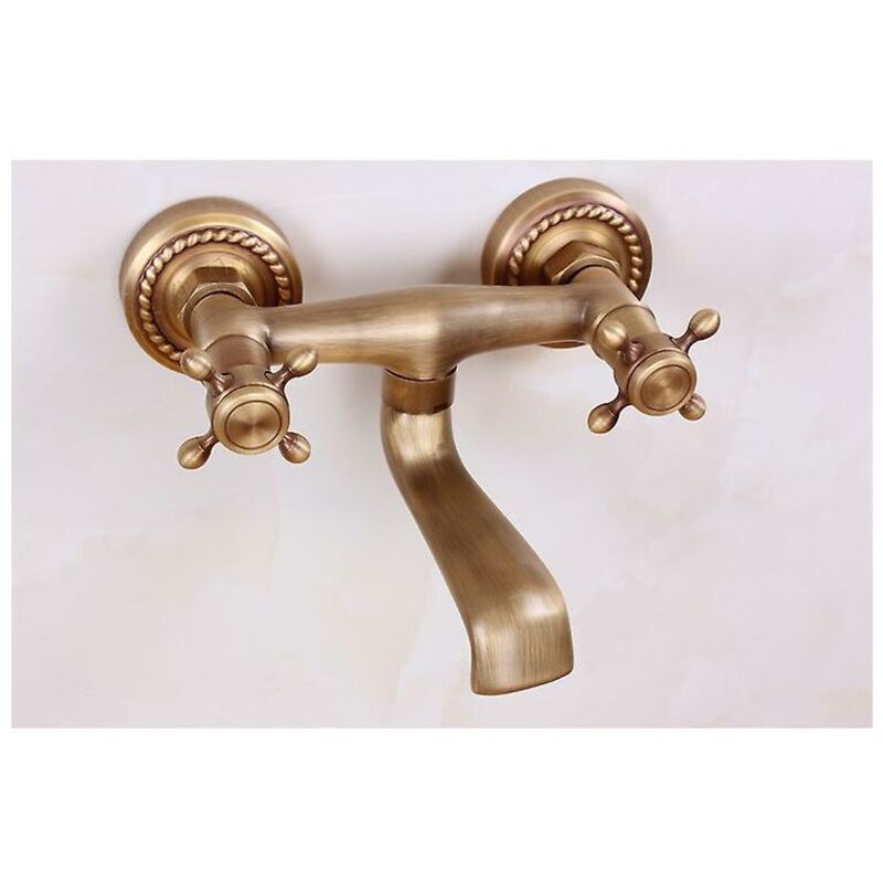 Vintage Copper Wall-Mounted Faucet, Antique Rotating Kitchen Sink with 180 Degree Rotation and Hot and Cold Water - Image 2