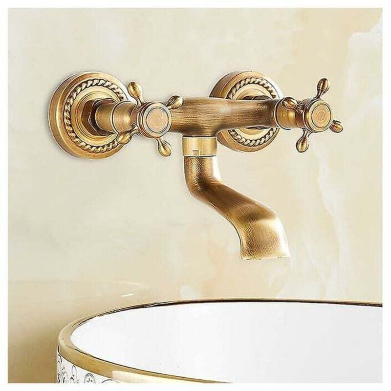Vintage Copper Wall-Mounted Faucet, Antique Rotating Kitchen Sink with 180 Degree Rotation and Hot and Cold Water - Image 3