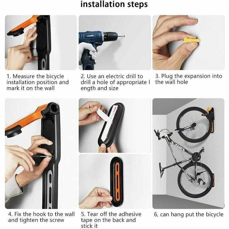 Bicycle Rack, Wall-Mounted Bicycle Rack with Rubber Coating, for 2 Bicycles, Wall-Mounted Bicycle Supports for Indoor and Outdoor Use - Image 3
