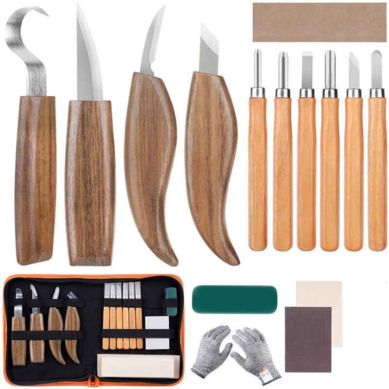 15 Pcs Wood Chisel Tool Kit, DIY Carving Tools with Cut-Resistant Gloves, Carving Knife for Sculptors, Carpenters, Hobbyists, Adults - Image 1