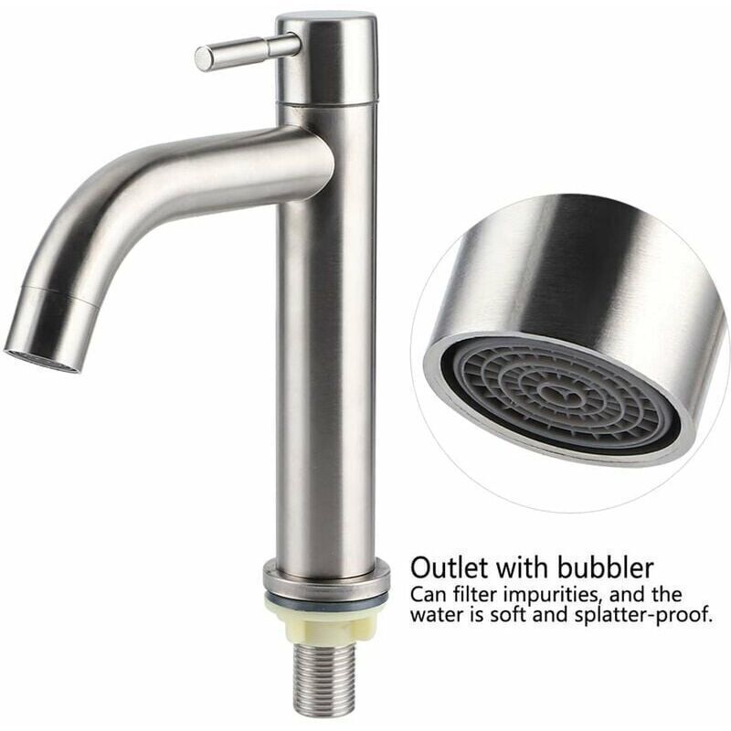 Single G1 2 Brushed Stainless Steel Cold Water Tap with Large Single-Hole Basin - Image 2