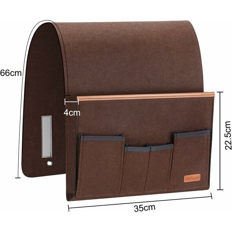 Sofa Armrest Organizer, Storage Chair Bag with 5 Pockets, Chair Cover for Remote Control, iPad, Magazine, Glasses, Brown - Image 2