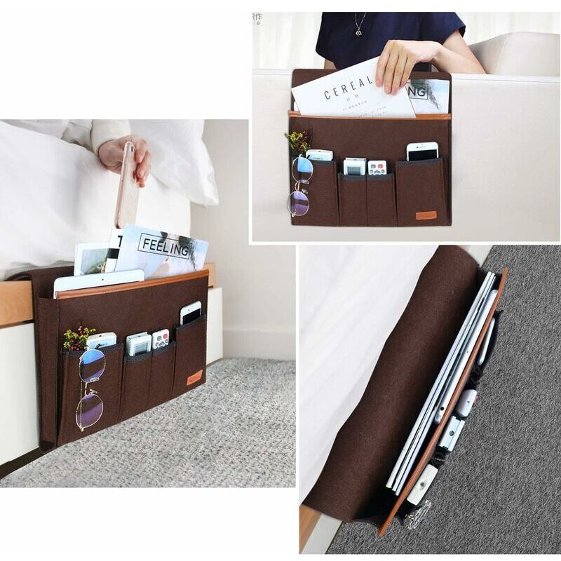 Sofa Armrest Organizer, Storage Chair Bag with 5 Pockets, Chair Cover for Remote Control, iPad, Magazine, Glasses, Brown - Image 3