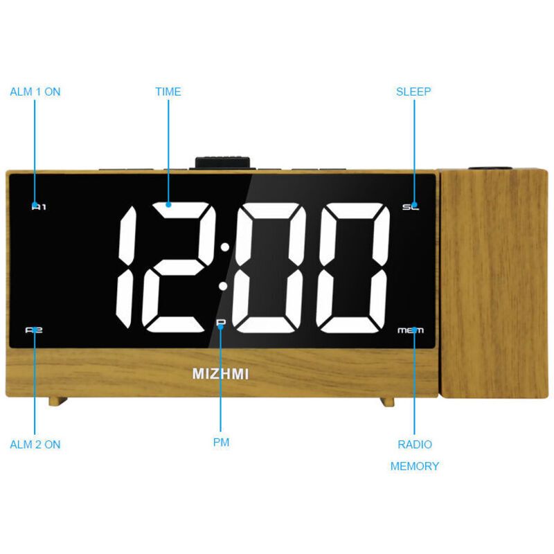 Projection Alarm Clock for Bedrooms with Indoor and Outdoor Temperature Display Dual Alarm Multicolor Backlit Projection Clock - Image 2