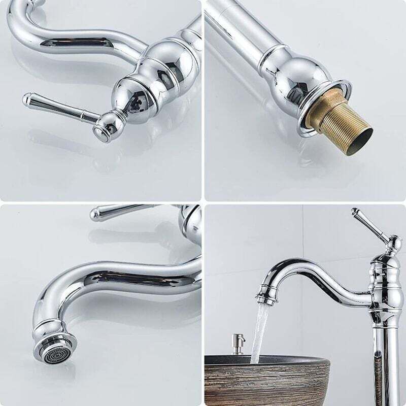 Retro Swivel Basin Mixer Tap, 360 Degree Rotating, Single Lever, High Spout, Hot and Cold Water, Chrome - Image 2