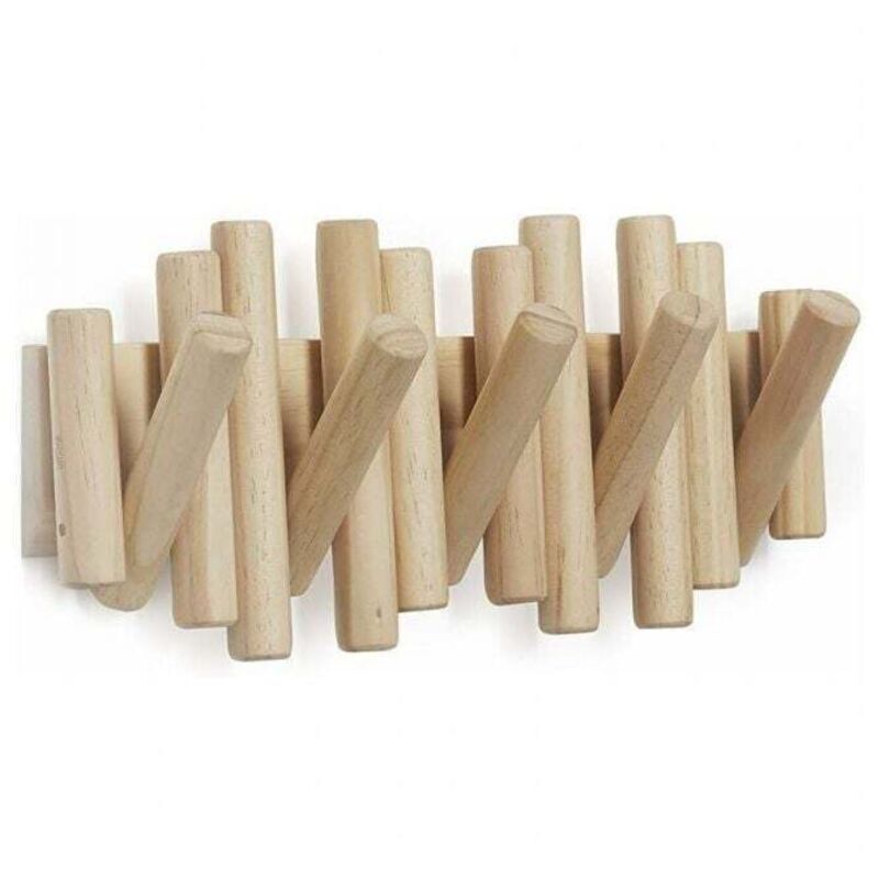Wall-Mounted Coat Rack with 5 Hooks, Made of Natural Wood, 37.1 x 16.5 x 4.4 cm - Image 1